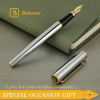 BEILUNER Silver Chrome Fountain Pen, Stunning Luxury - Image 7